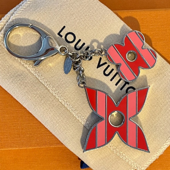 RARE Louis Vuitton Striped Fleur de Monogram Bag Charm with Dustbag and Box - Picture 1 of 6